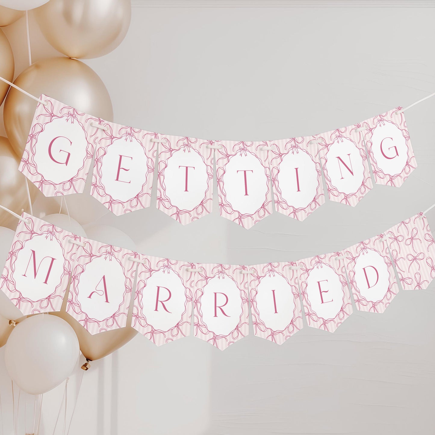 Pink Coquette Bow Bridal Shower Banner Template, Pastel Pink Grandmillennial Theme Bridal Brunch with Whimsical Tying The Knot Bows WP1060
