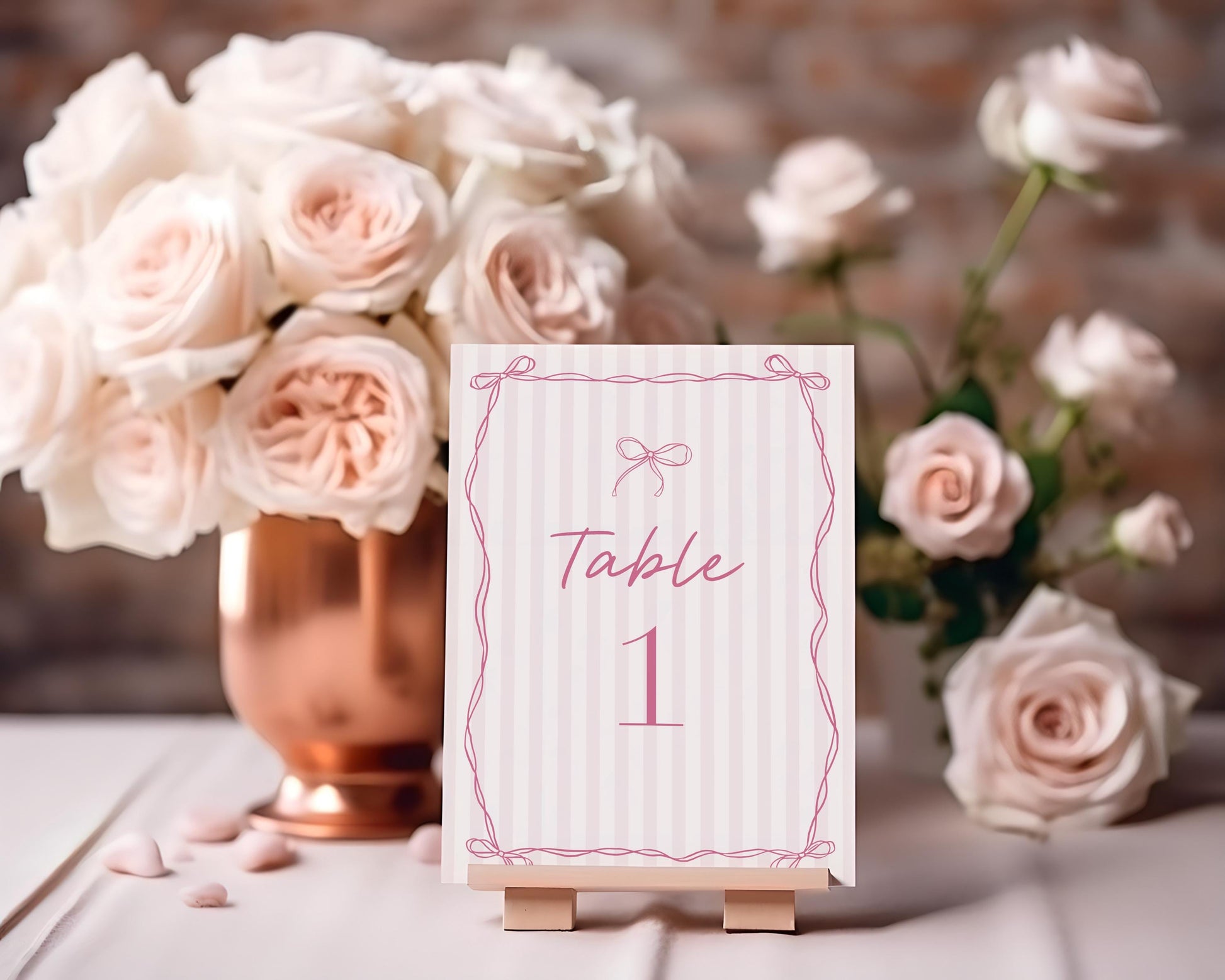 Pink Coquette Bow Table Number Cards Template, Pastel Pink Baby Shower Theme, Tying the Knot Bridal Shower, Whimsical Birthday Party WP1060