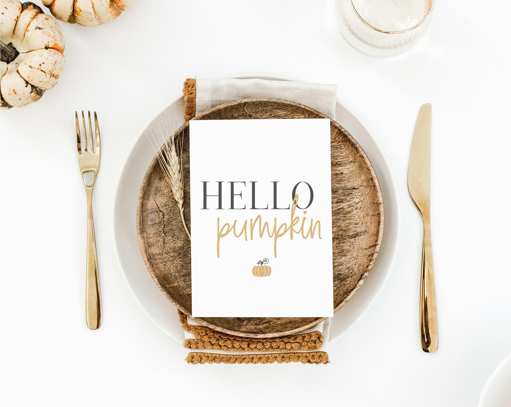 Hello Pumpkin, Fall Thanksgiving Decor, Friendsgiving Favors, Dining Room Table Setting Placemat Print