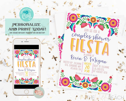 Fiesta Couples Shower Party Invitations Printable Template, editable Mexican engagement party, bridal shower, INSTANT DOWNLOAD