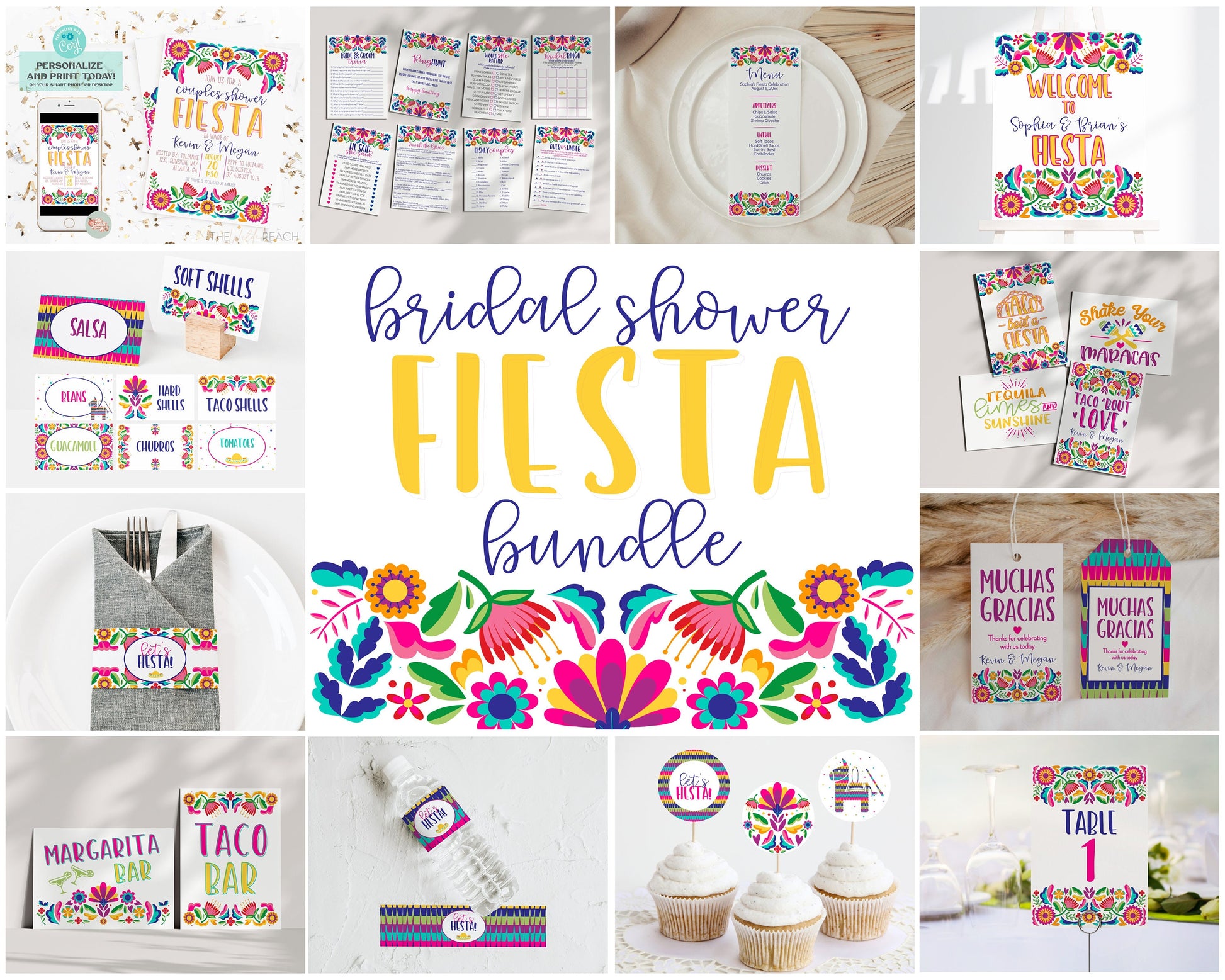 Fiesta Bridal Shower Party Bundle Printable, Engagement Shower, wedding shower invites, INSTANT DOWNLOAD, Editable Template, fiesta invite