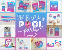  Ombre Pool Party 21st Birthday Pool Party Bundle Printable, summer birthday party, girls night decor, pink ombre flamingo pool party