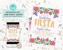  Fiesta Birthday Party Invitations Printable Template, mexican 21st birthday, 30th birthday, INSTANT DOWNLOAD, Editable corjl, 40th birthday