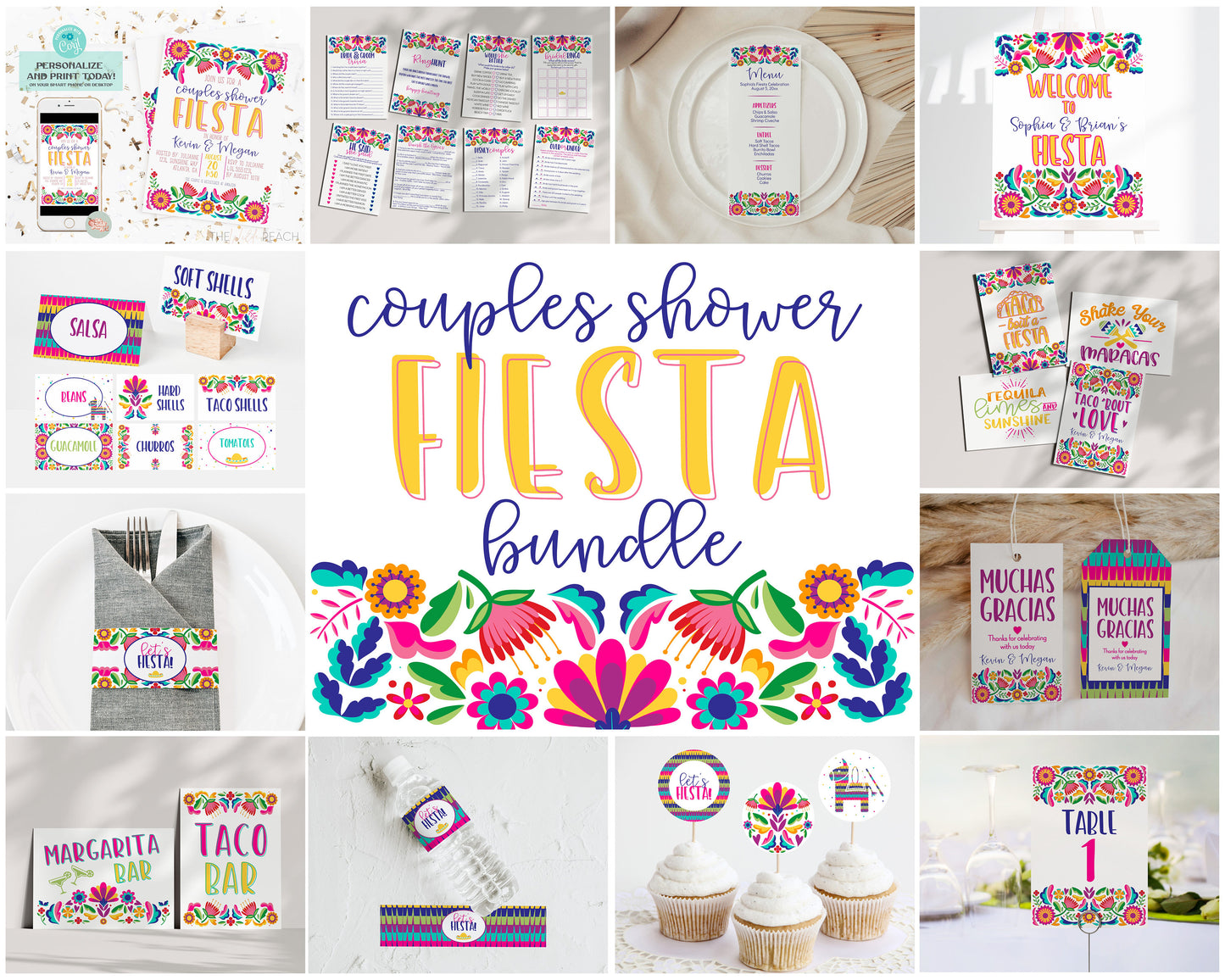 Fiesta Couples Shower Party Bundle Printable, Engagement Shower, wedding shower invites, INSTANT DOWNLOAD, Editable Template, fiesta invite