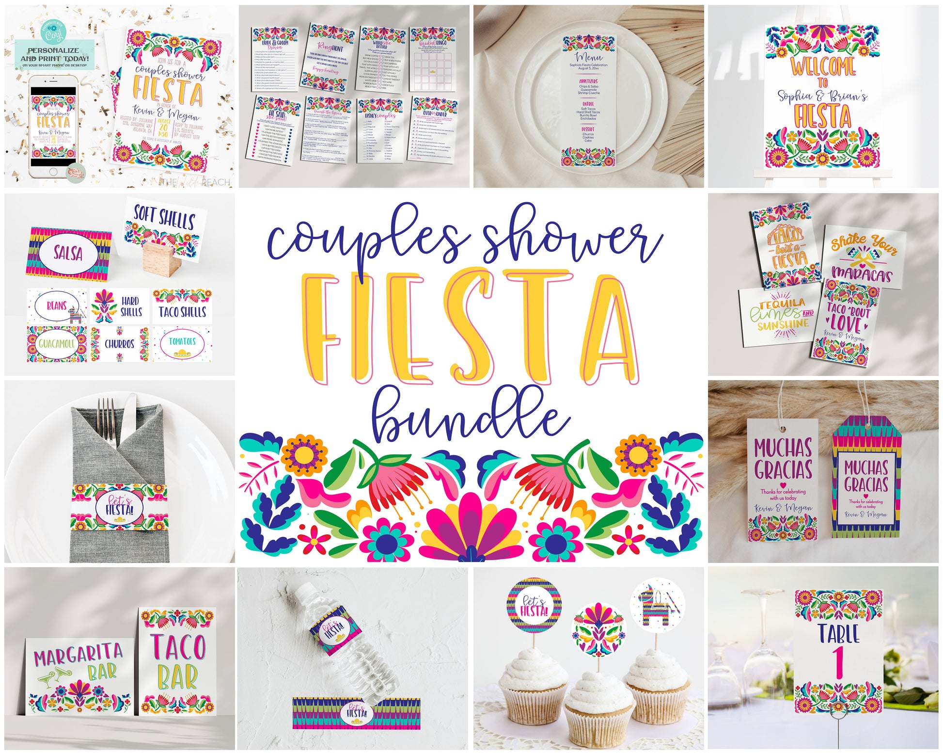 Fiesta Couples Shower Party Bundle Printable, Engagement Shower, wedding shower invites, INSTANT DOWNLOAD, Editable Template, fiesta invite