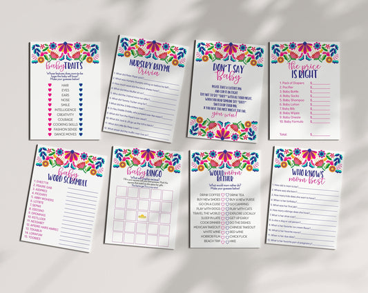 Fiesta baby shower games bundle, baby shower games template, Mexican shower games