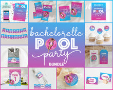  Ombre Pool Party Bachelorette Pool Party Bundle Printable, summer wedding party, girls night out party decor, pink ombre flamingo pool party
