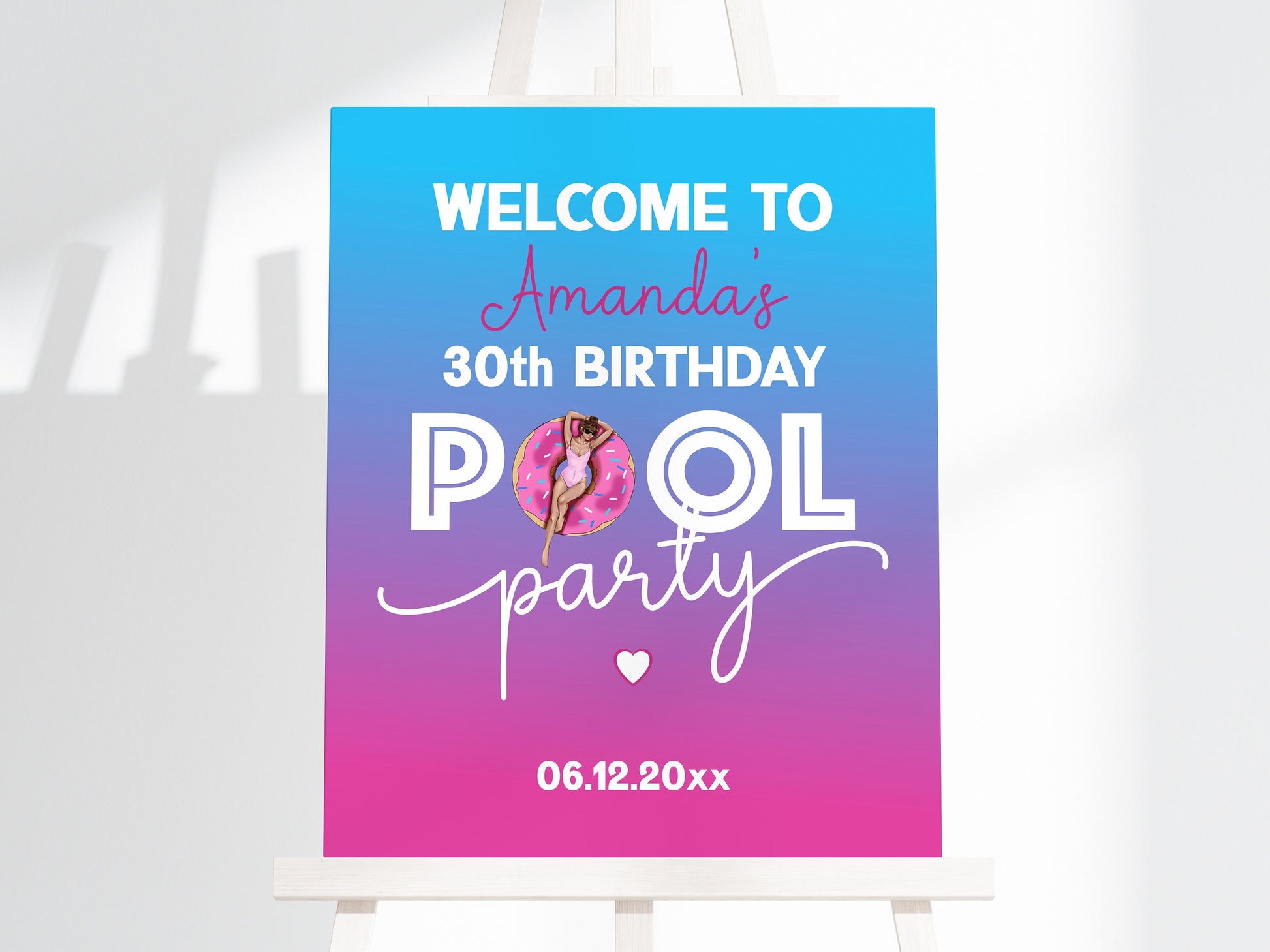 Ombre Pool Party Welcome Sign Printable Template, summer birthday party decor for graduation summer pool party bachelorette party decor