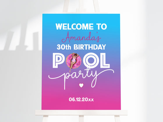 Ombre Pool Party Welcome Sign Printable Template, summer birthday party decor for graduation summer pool party bachelorette party decor