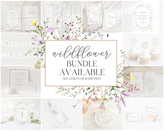 Delicate Wildflower 3 Piece Wedding Invitation Template Set, floral wedding invite set, spring summer boho wedding, simple floral wedding