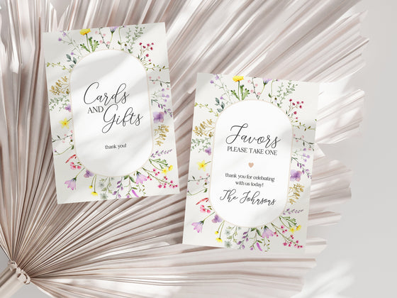 Delicate Wildflower Cards and Gifts Sign and Favors Signage Printable Party Decor, birthday party decor for bridal shower baby shower sign