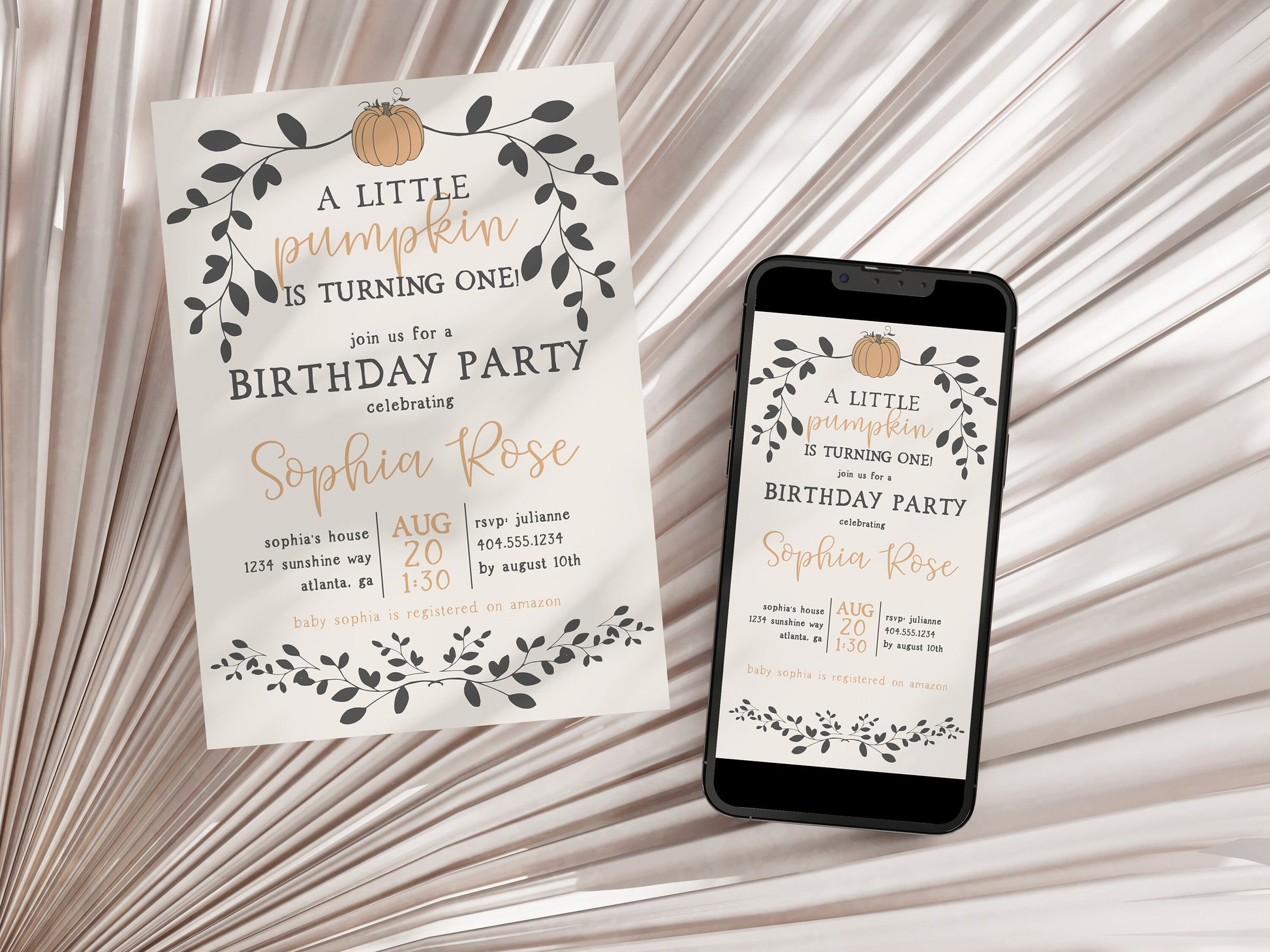 Little Pumpkin First Birthday Party Bundle Printable, fall autumn birthday Invite, gender neutral october birthday party, third birthday