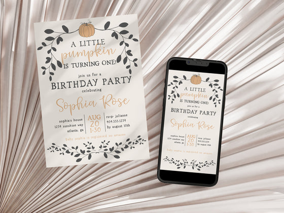 Little Pumpkin Birthday Bundle Printable Template, fall 2nd birthday, autumn birthday Invite, gender neutral birthday, 3rd birthday, october