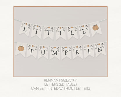 Little pumpkin fall party banner printable decor, fall friendsgiving Pennant, autumn baby shower, thanksgiving dinner decor, first birthday