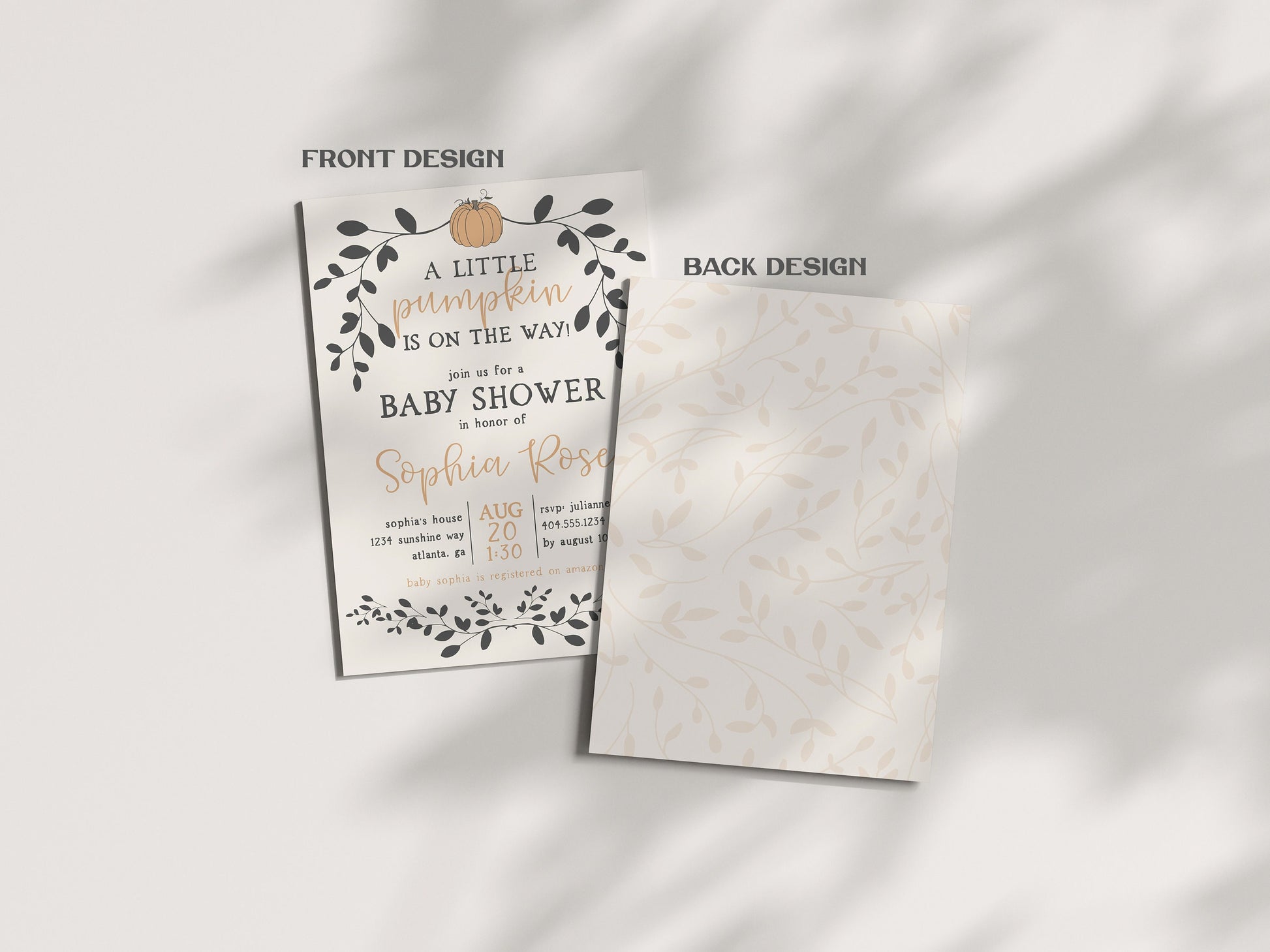 Little Pumpkin Fall Baby Shower Invitation Set Template, autumn baby shower invite set, a little pumpkin is on the way instant download