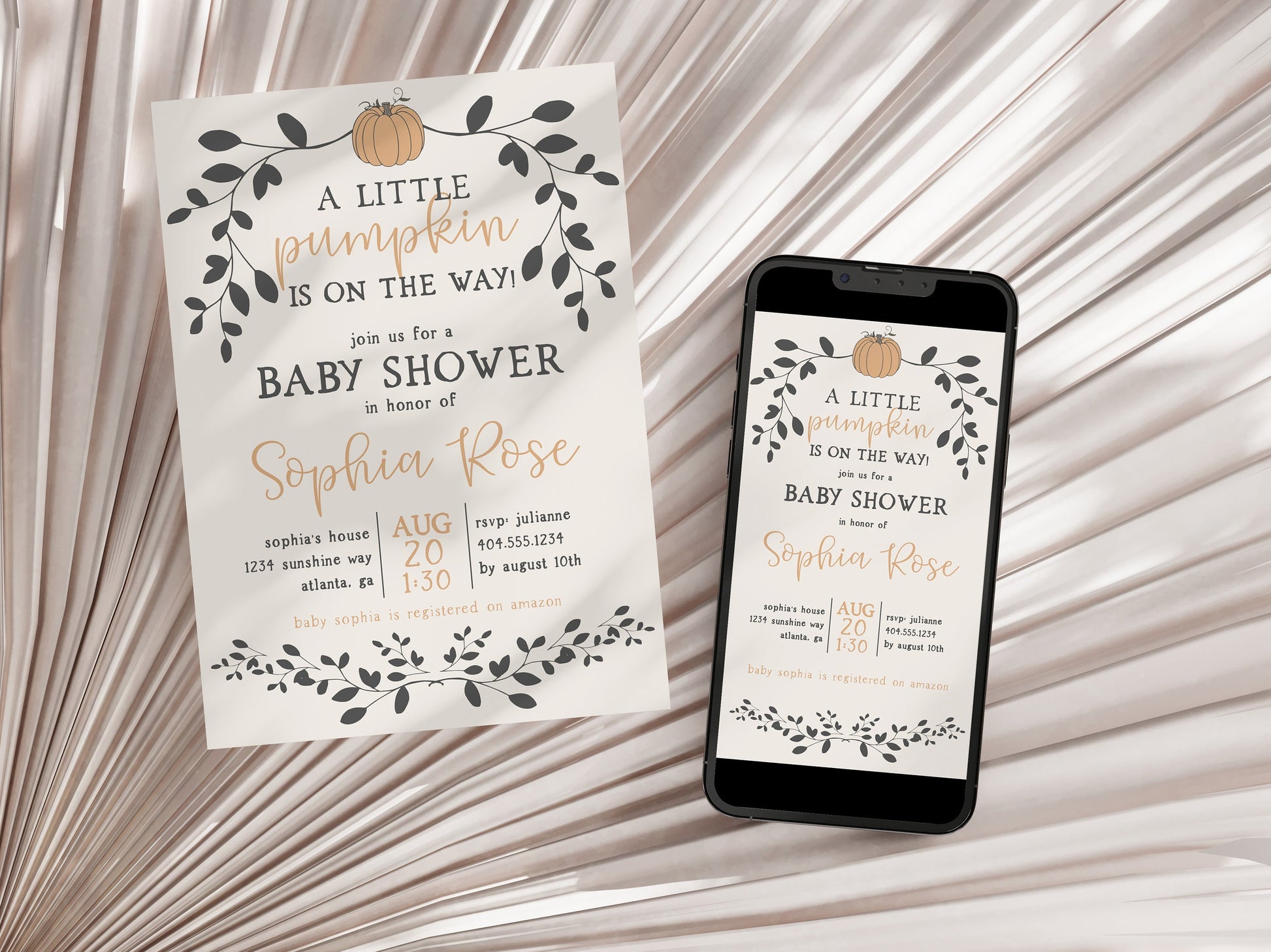 Little Pumpkin Fall Baby Shower Invitation Set Template, autumn baby shower invite set, a little pumpkin is on the way instant download