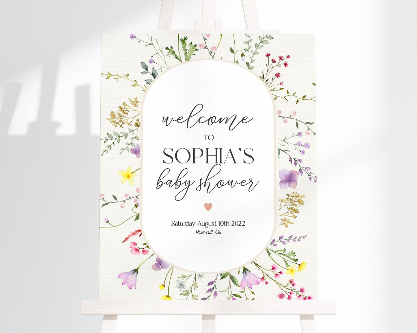 Delicate Wildflower Baby Shower Welcome Sign Template, Floral Baby Shower Welcome Sign, Corjl Instant Download printable|Baby Shower Signage