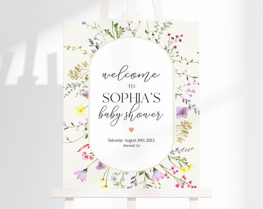 Delicate Wildflower Baby Shower Welcome Sign Template, Floral Baby Shower Welcome Sign, Corjl Instant Download printable|Baby Shower Signage