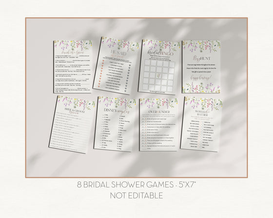 Delicate Wildflower Bridal Shower Bundle Printable, Engagement Shower, wedding shower invites, Editable Template, Bridal Shower Games