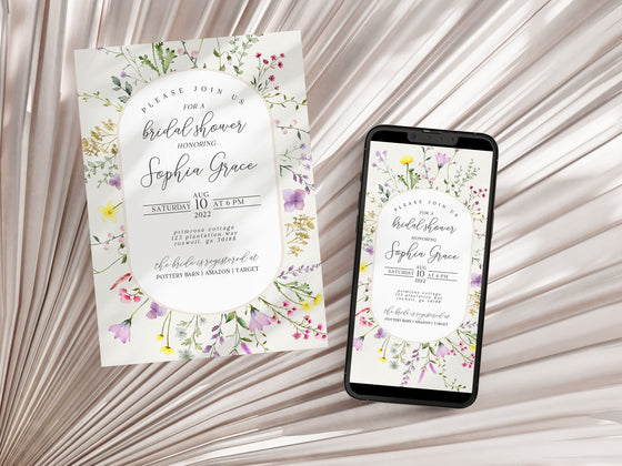 Delicate Wildflower Bridal Shower Bundle Printable, Engagement Shower, wedding shower invites, Editable Template, Bridal Shower Games