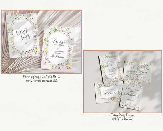 Delicate Wildflower Bridal Shower Bundle Printable, Engagement Shower, wedding shower invites, Editable Template, Bridal Shower Games