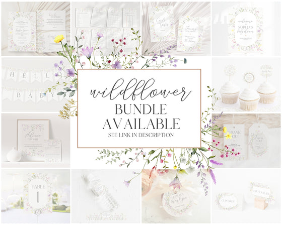 Delicate wildflower recipe card template for bridal shower, watercolor flower, boho summer bridal shower games, floral recipe card template