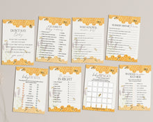  honey bee baby shower games bundle, honey bee baby sprinkle games template, gender neutral baby shower party games, yellow honey baby shower