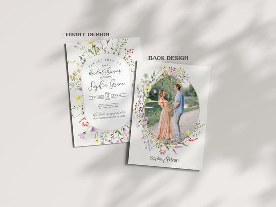 Delicate Wildflower Bridal Shower Invitation Set Template, floral bridal shower invites set, spring summer florals, bridal shower evite