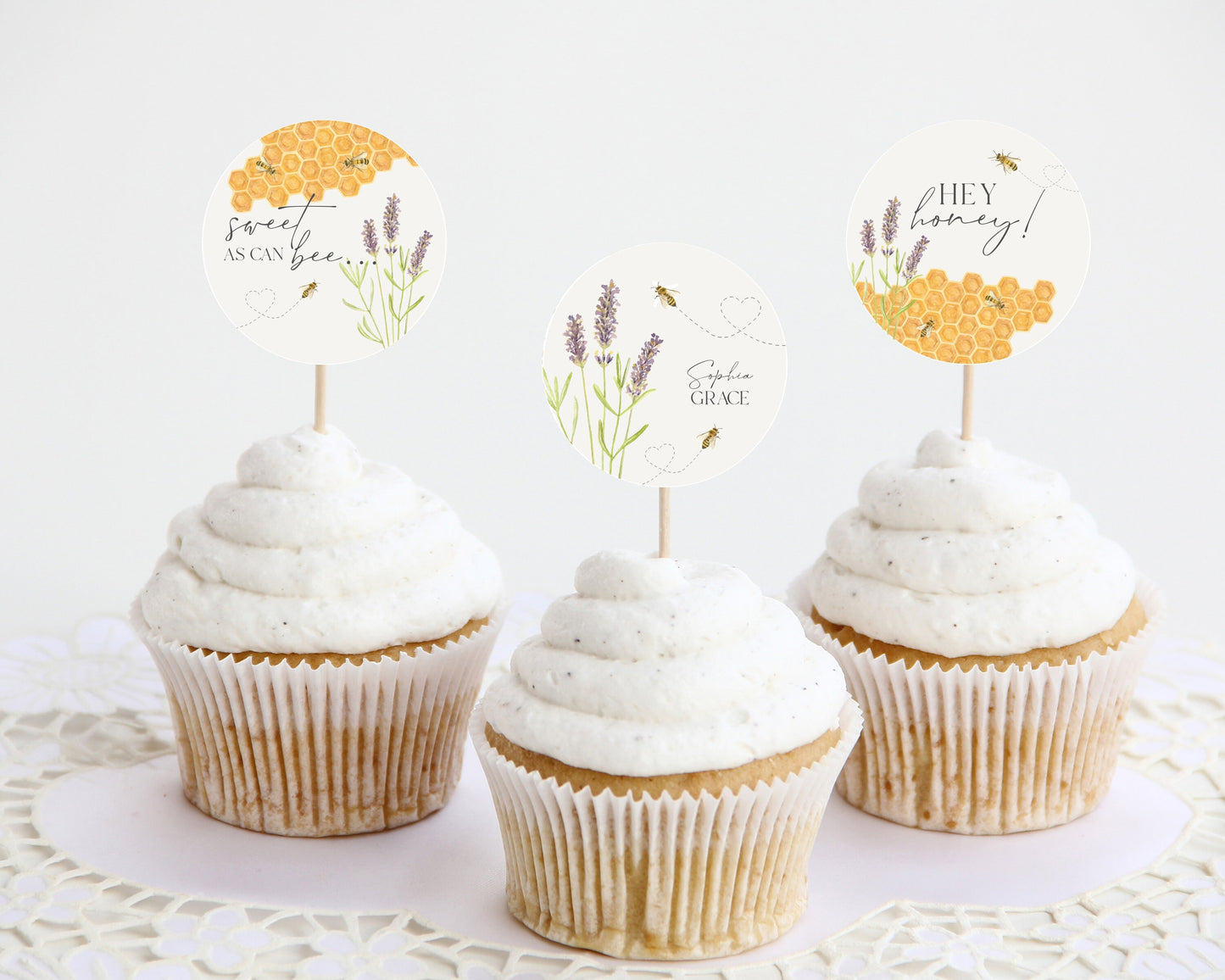 Honey Bee Baby Shower Cupcake Toppers Printable Template, honey bee birthday party decor, bee first birthday, gender neutral