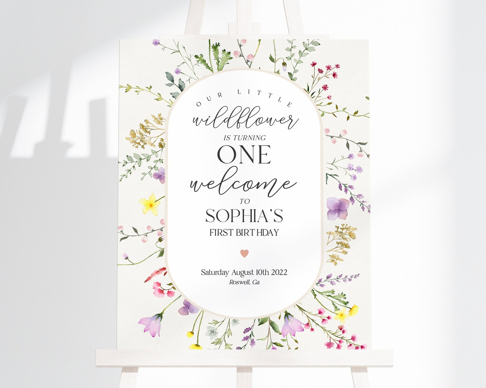 Delicate Wildflower First Birthday Party Welcome Sign Template, Floral Welcome Sign, Our little wildflower is turning one, 2nd boho birthday