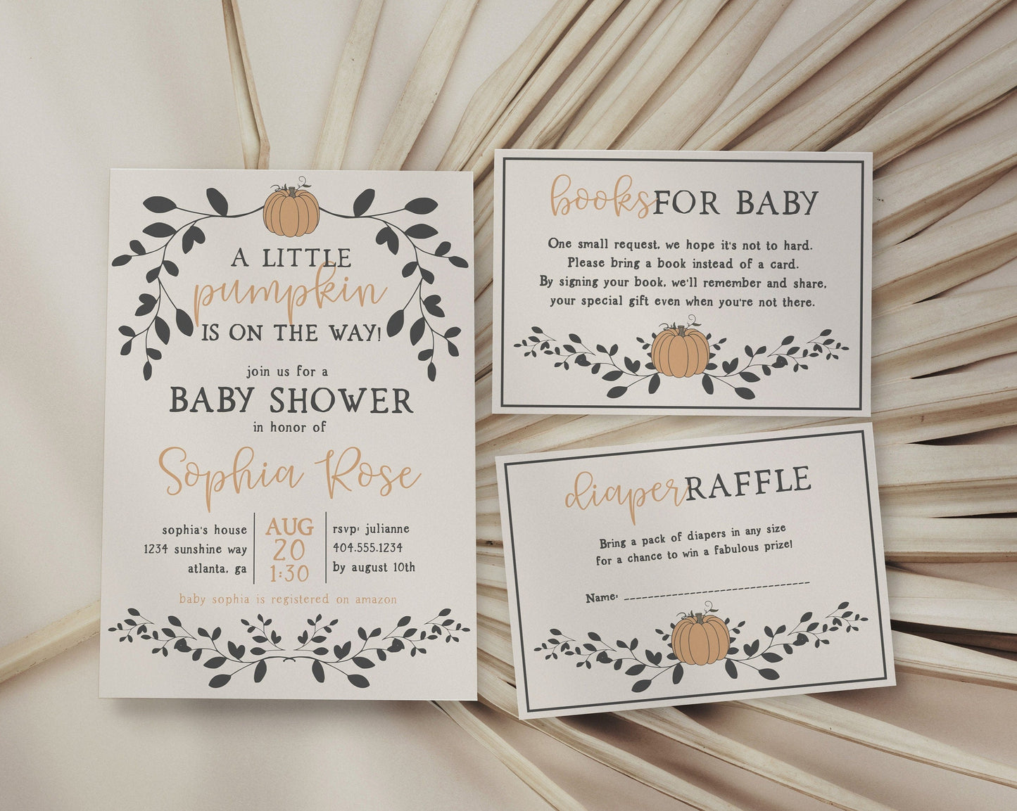 Little Pumpkin Fall Baby Shower Invitation Set Template, autumn baby shower invite set, a little pumpkin is on the way instant download