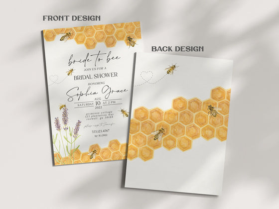 Honey Bee Bridal Shower Invitation Set Printable Template, bee bridal shower invites set, spring summer bridal shower evite
