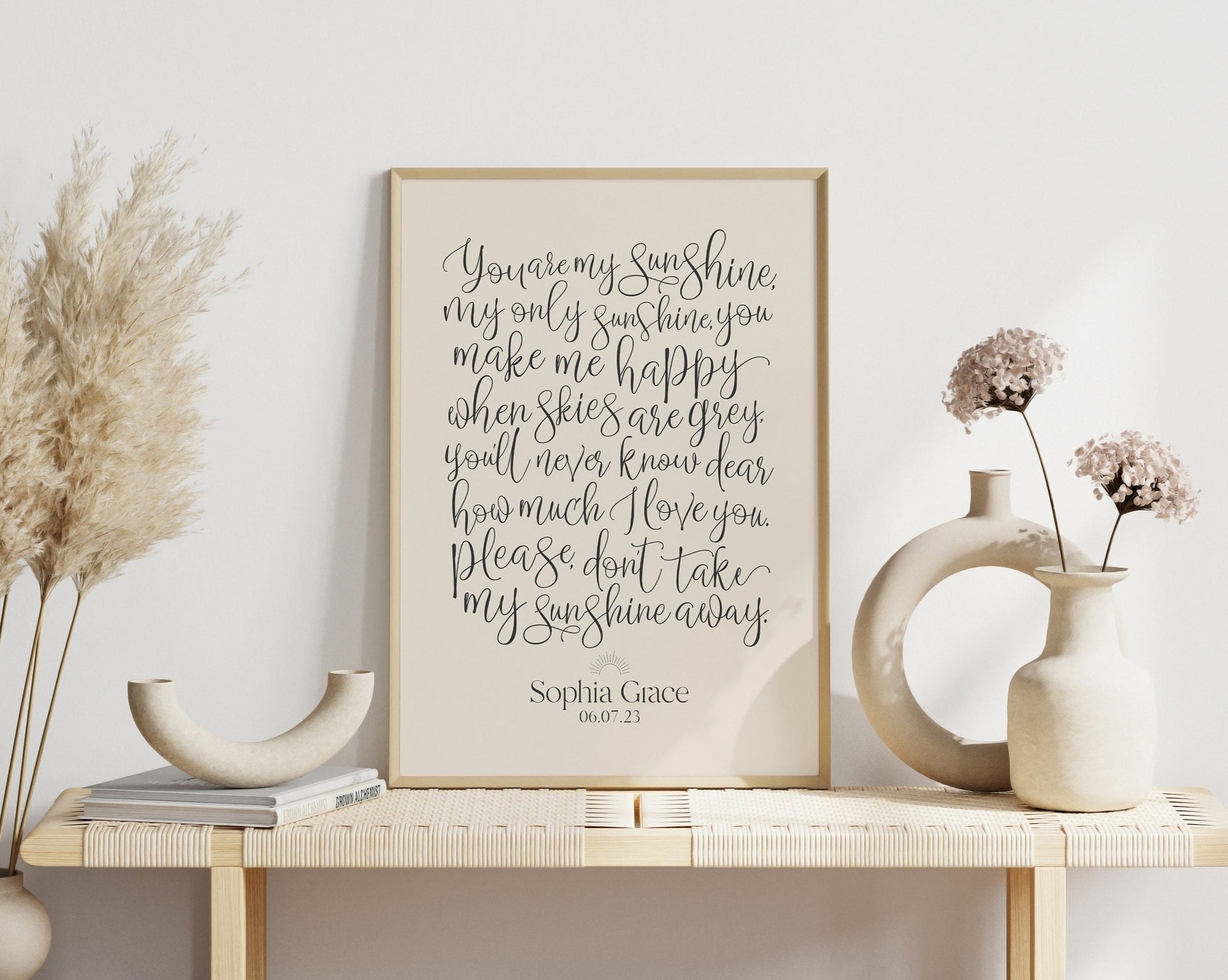 You are my sunshine nursery decor Printable, sunshine christening gift calligraphy print, personalized sunshine lyrics, baptism gift 102