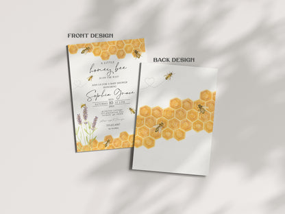 Honey Bee 3 Piece Baby Shower Invitation Template Set, bee baby shower invite set, watercolor lavender set, gender neutral baby shower