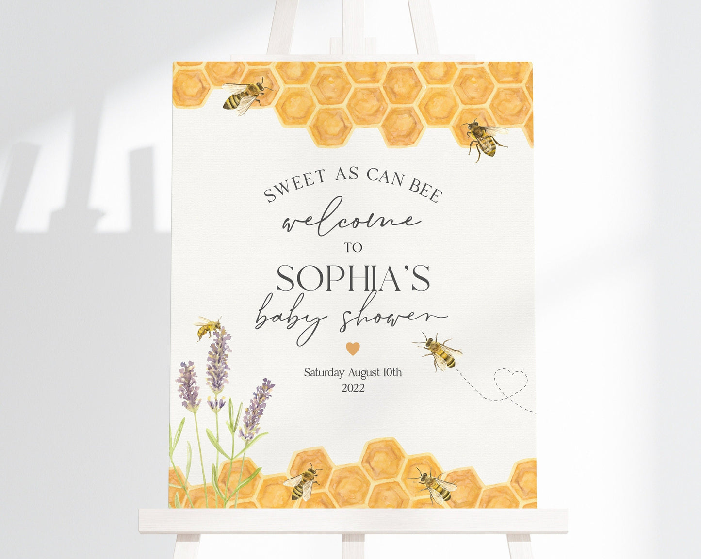 Honey Bee Baby Shower Welcome Sign Printable Template, watercolor honey Baby Shower Welcome Signage, Corjl Instant Download, mom to bee