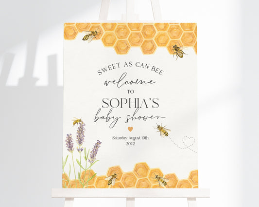 Honey Bee Baby Shower Welcome Sign Printable Template, watercolor honey Baby Shower Welcome Signage, Corjl Instant Download, mom to bee