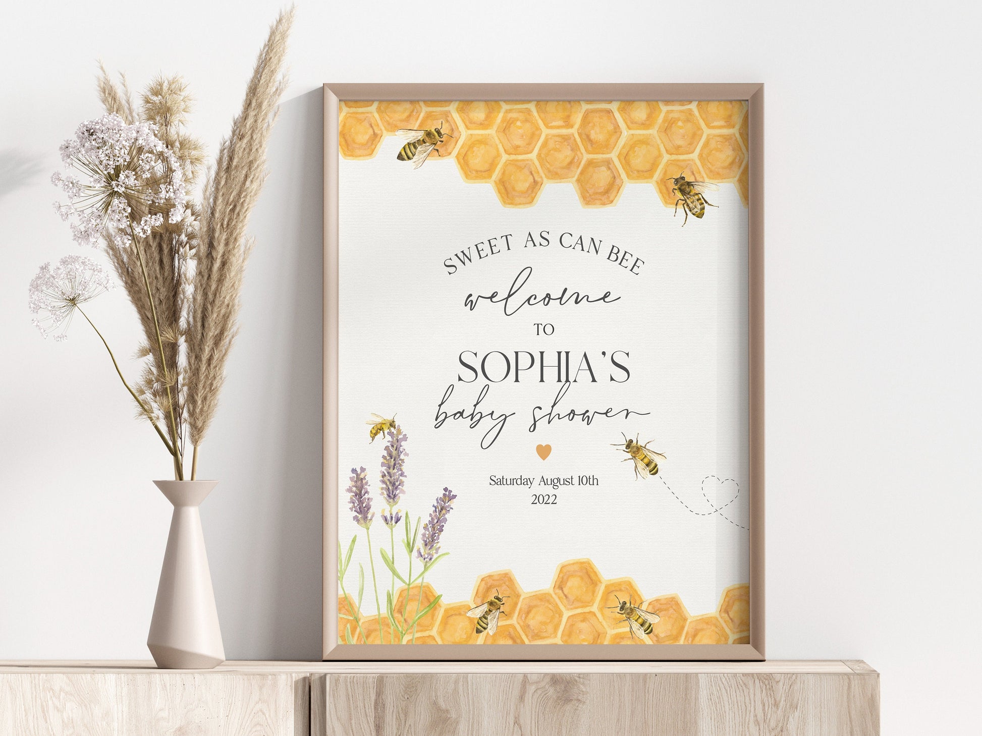 Honey Bee Baby Shower Welcome Sign Printable Template, watercolor honey Baby Shower Welcome Signage, Corjl Instant Download, mom to bee