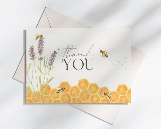 Honey Bee Thank You Card Printable Template, honey bee baby shower thank you, gender neutral baby shower, honey bee birthday thank you card