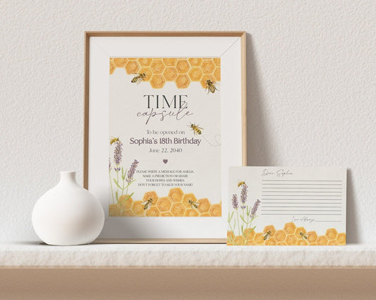 Honey Bee Baby Shower Time Capsule Printable Template, watercolor honey bee, boho baby shower for summer honey bee advice for baby cards