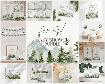 Forest Woodland Baby Shower Bundle Printable, boy baby Shower Invitation Bundle, winter fall baby shower, woodsy christmas baby shower