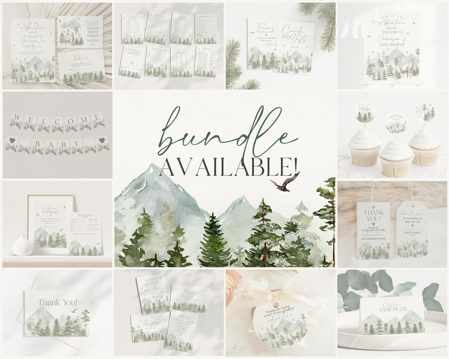 Forest woodland baby shower games bundle, let the adventure begin games template, baby shower party game ice breakers wilderness baby shower