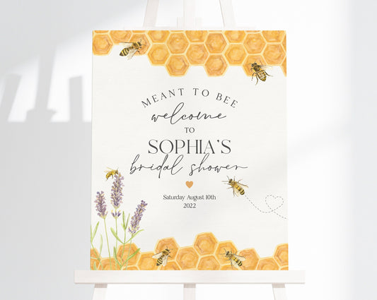 Honey Bee Bridal Shower Welcome Sign Printable Template, watercolor honey bridal Shower Welcome Signage, Corjl Instant Download meant to bee