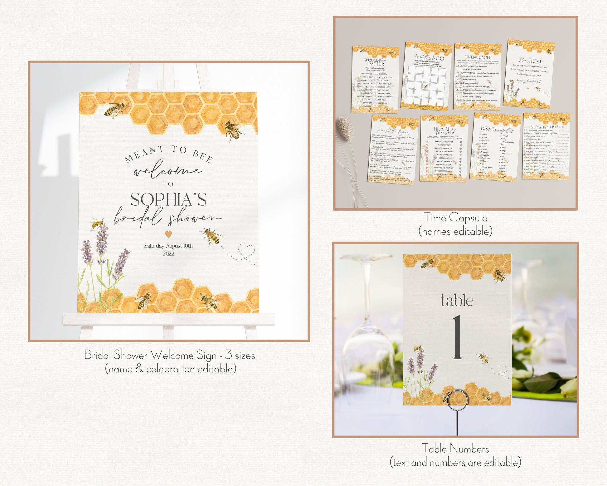 Honey Bee Bridal Shower Bundle Printable, Engagement Shower, wedding shower invites Template, Editable Template, Bridal Shower Games