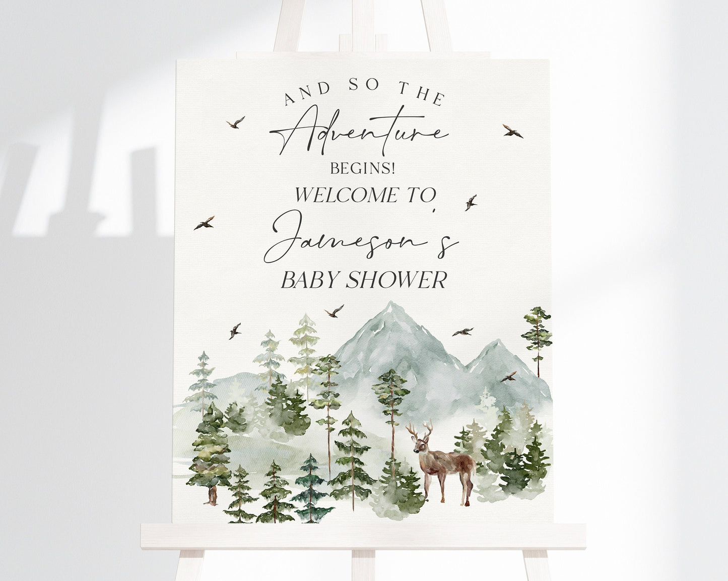 Forest Woodland Baby Shower Welcome Sign Template, and so the adventure begins Welcome Sign, Wilderness Baby Boy Woodsy Baby Shower