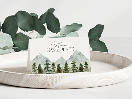 Forest Woodland Baby Shower Place Card Printable, Christmas buffet Place Card Template, Winter Escort Cards, Wilderness Baby Boy Baby Shower