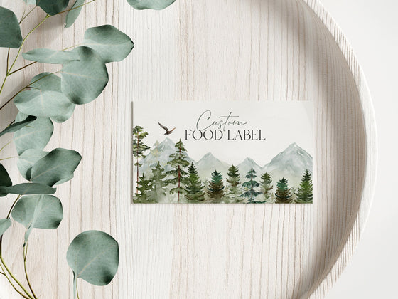 Forest Woodland Baby Shower Place Card Printable, Christmas buffet Place Card Template, Winter Escort Cards, Wilderness Baby Boy Baby Shower