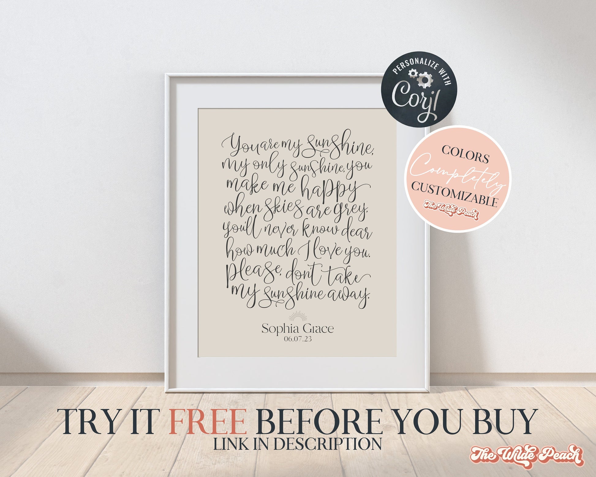 You are my sunshine nursery decor Printable, sunshine christening gift calligraphy print, personalized sunshine lyrics, baptism gift 102