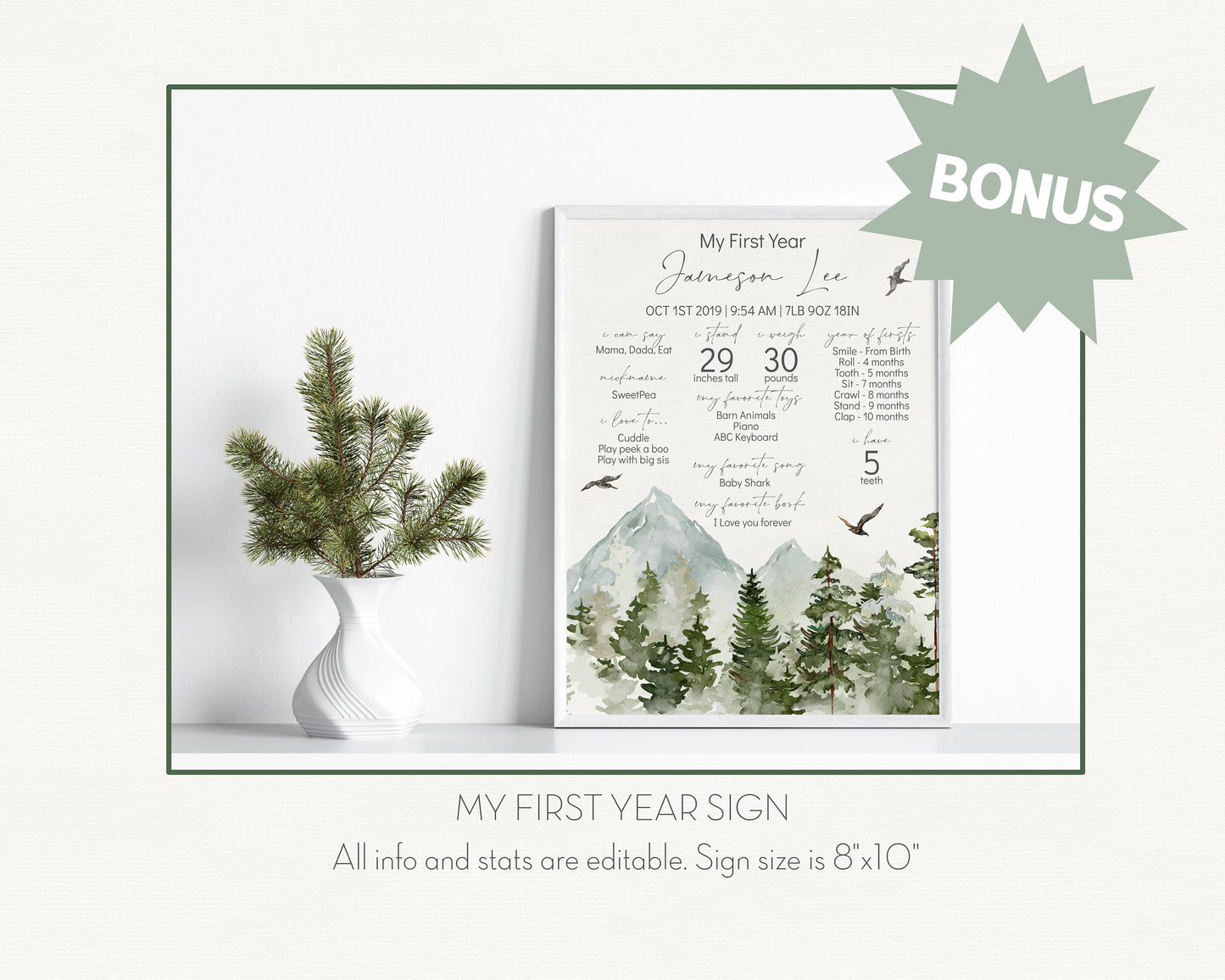 Forest Woodland First Birthday Bundle Printable, boy birthday Invitation Bundle, fall winter birthday party, Christmas birthday Adventure