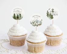 Forest Woodland Birthday Party Cupcake Toppers Printable, wilderness boy party decor, woodsy birthday party, let the adventure begin