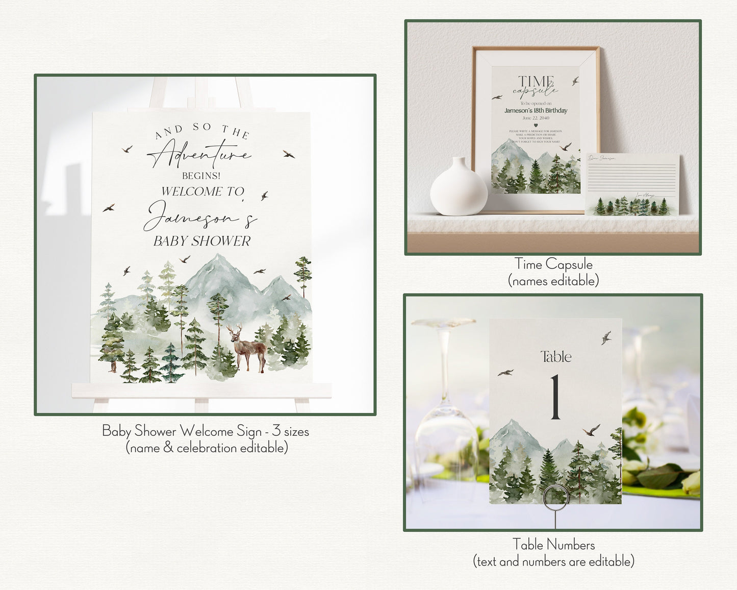 Forest Woodland Baby Shower Bundle Printable, boy baby Shower Invitation Bundle, winter fall baby shower, woodsy christmas baby shower